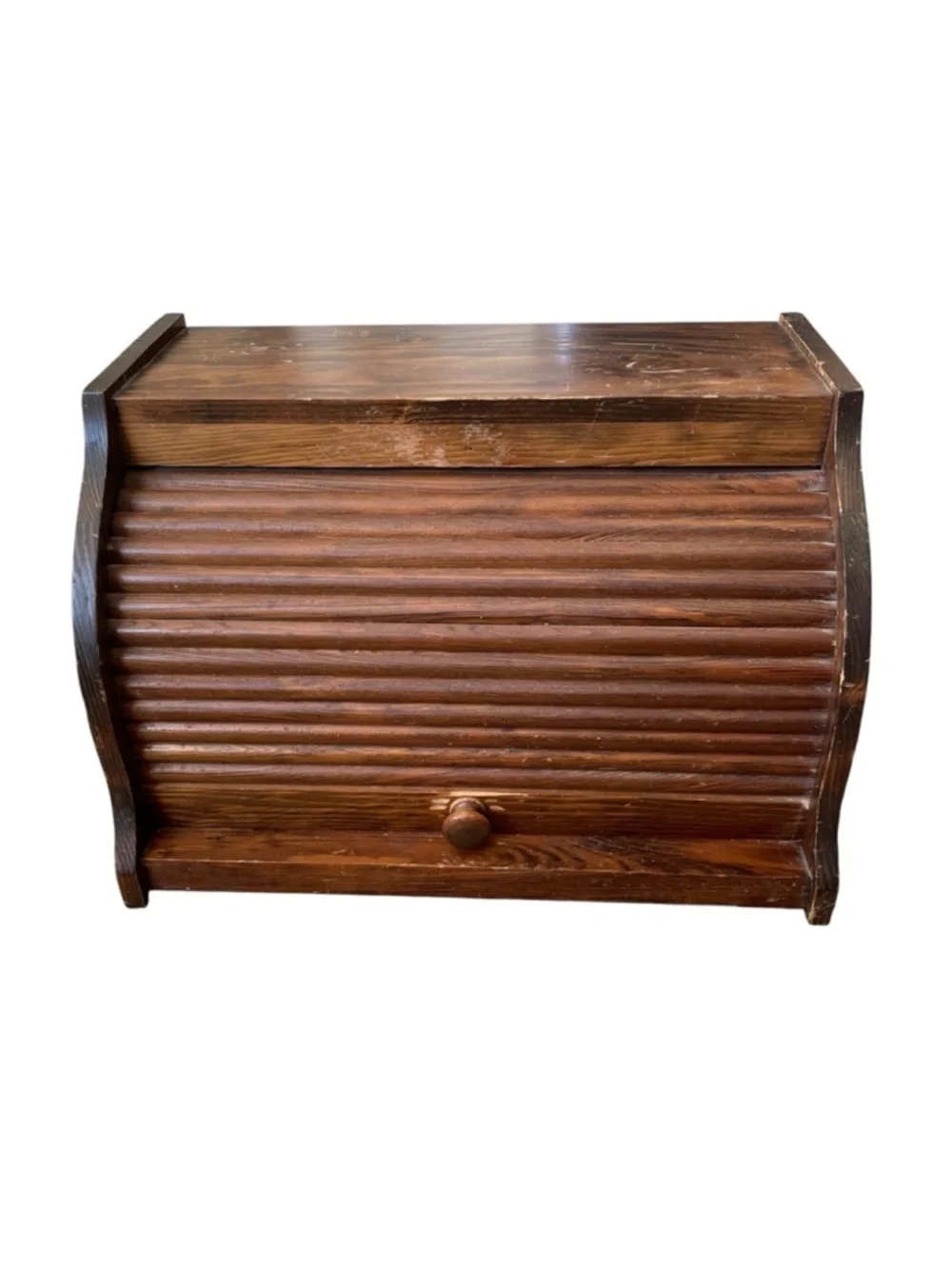 Vintage Handmade Amish Wooden Roll Top Bread Box